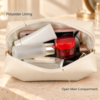 Sac de voyage pour maquillage personnalisé avec logo, en PU beige, grand format, résistant à l'eau, écologique, à la mode, avec fermeture éclair, portable, léger et durable