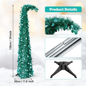 Árbol Decorativo de Lana Trenzada Redonda, Cortado con Láser, Color Verde Esmeralda, Extensible hasta 1.5 Metros, Suministro Directo de Fábrica, para Uso Festivo - Product Image 2