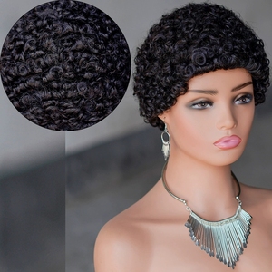 Perruque en <span class=keywords><strong>cheveux</strong></span> naturels pour femmes, noir naturel, <span class=keywords><strong>courte</strong></span> bouclée crépue, <span class=keywords><strong>coupe</strong></span> pixie sans colle, densité 180%, bonnet en filet rose, perruques élégantes - Product Image 3
