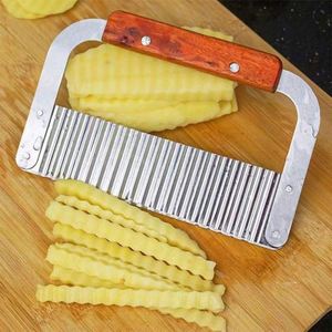High Quality Stainless Steel Crinkle Knife with Wood Handle <b>for</b> French Fries & <b>Vegetables</b> Potato Chip Cutter & Veggies <b>Chopper</b> - Product Image 5