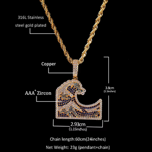 Pendentif vague en zircon micro-serti Kanagawa, bijoux hip-hop - Product Image 2
