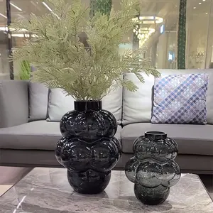 室内装飾用ガラス花瓶スモークグリーンモダンエレガントグレープシェイプ自由奔放に生きる