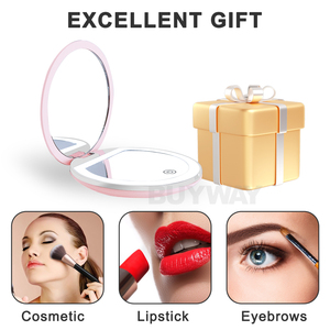 Nhỏ gọn màu hồng Led mỹ phẩm gương mini Ví du lịch hiện tại 1X/5x Độ phóng đại USB cáp dữ liệu cá nhân thắp sáng đôi trang điểm - Product Image 5