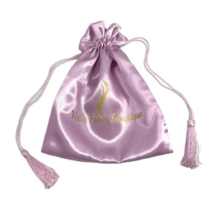 Bolsas de Satén con Logotipo Personalizado, Bolsa de Satén con Cordón para Empacar Extensiones de Cabello, Paquetes de Pelucas, Bolsas de Seda Suave con Cordón - Product Image 1