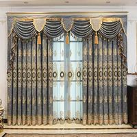 Cortinas con ojales de chenilla bordada floral estilo europeo, modernas para sala de estar y dormitorio, con opacidad total y gaze de suelo a techo