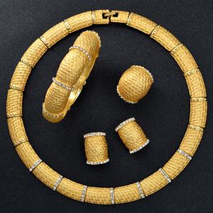 Ensemble de bijoux de mariée 4 pièces pour femme : collier, boucles d'oreilles, bague, bracelet, style ethnique géométrique, zircon, cadeau de mariage, fiançailles, plaqué or 14 carats - Product Image 1