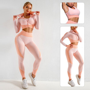 Conjuntos Deportivos de 3 Piezas <span class=keywords><strong>para</strong></span> Mujer al por Mayor: Leggings de Cintura Alta, Top Corto y Camiseta de Manga Larga <span class=keywords><strong>para</strong></span> <span class=keywords><strong>Gimnasio</strong></span> - Product Image 3
