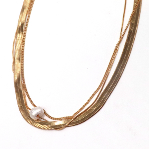 Dây chuyền choker nữ bằng đồng cổ điển ba lớp kiểu dây xích hình con rắn, đính ngọc trai nước ngọt, dùng cho đám cưới và tiệc tùng - Product Image 3