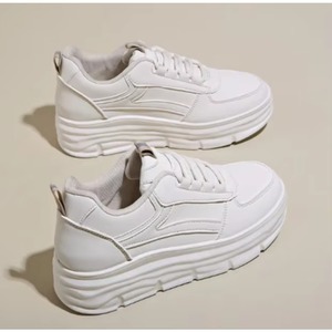 Zapatillas de Plataforma Blancas de Alta Calidad con Cordones Elegantes y Diseño de Punta Alta, que Aumentan la Estatura, Tendencia de Moda, Patrón Sólido, Temporada de Primavera - Product Image 3