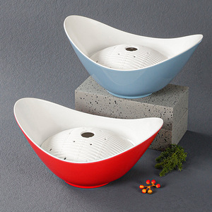 Plateau de service en mélamine Xiang Yuan Mei avec couvercle, design carré et ovale rouge et bleu, pour usage en restaurant - Product Image 4
