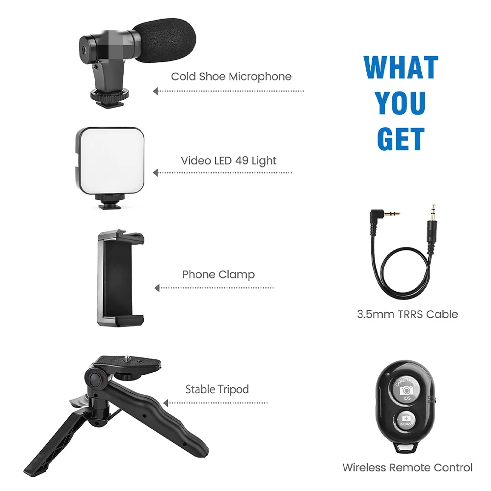 Kit de création vidéo Caméra Téléphone Pieuvre Trépied Kit vidéo Lumière LED Microphone Trépied Mains Kit d'éclairage vidéo Bâton de selfie