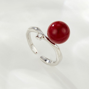 Faux Pearl Open <b>Ring</b> <b>Adjustable</b> Index Finger <b>Ring</b> For Women Timeless Gift Everyday Wear Geometric Shape Ball Design - Product Image 4