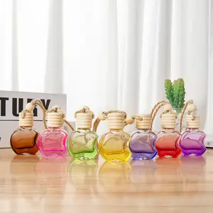 8Ml Kleurrijke Auto Lege Fles Auto Aromatherapie Achteruitkijkspiegel Hangend Touw Glas Appel Vorm Parfumfles Met Houten Dop