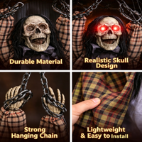 Décoration d'Halloween suspendue de 2 m, 3 pièces avec son et lumière LED, squelette suspendu de grande taille pour la décoration de maison hantée ou de fête