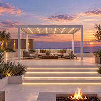 Pergola bioclimatique motorisée en aluminium sur mesure, toit à lames orientables imperméable, éclairage LED, drainage, commande manuelle pour villa