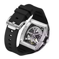 Montre mécanique originale à boîtier creux, bracelet en silicone et fibre de carbone, montre automatique pour homme, cadran tonneau spatial, personnalisée, Reloj