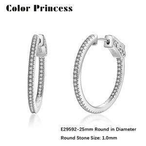 Pendientes de aro redondos de plata 925 para mujer, de 25mm, CZ, chapado en oro rosa - Product Image 5