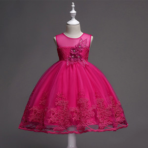 Girls' Pink Tulle Flower Girl Dress O-Neck A-Line Princess Dress For Wedding Party - Product Image 2