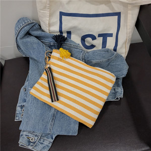 Bolsa de lona para cosméticos para mujer, estuche organizador de <span class=keywords><strong>maquillaje</strong></span> a rayas con borla, bolsa de aseo de viaje, estuche de belleza de lona, 2023 - Product Image 2