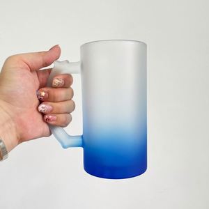 Ombre Color Gradient Colorful Iridescent Glitter rainbow 16oz Pint Blank Sublimation Frosted Frosted <b>Glass</b> Beer <b>Mug</b> <b>with</b> <b>Handle</b> - Product Image 4