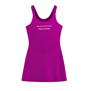 ชุดเดรสกีฬาแบบไร้ตะเข็บ แขนกุด ความยาวปานกลาง ยี่ห้อ Vetega สำหรับผู้หญิง ผ้ายืดหยุ่นสูง มีซิปด้านหน้าและกระเป๋า สีม่วง - Product Image 1