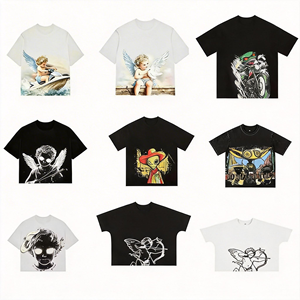 T-shirt surdimensionné en coton 100% de qualité supérieure avec imprimé ange en strass, streetwear pour hommes, logo personnalisé, vente en gros - Product Image 1