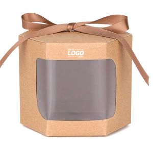 Kotak hadiah heksagonal dengan jendela pajangan, kotak kertas Premium dengan tutup untuk kerajinan, kue, permen untuk pesta pernikahan - Product Image 1