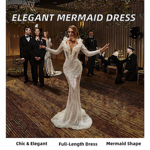 Vestido de Fiesta Largo Ruolai LWC6689, Elegante, con Cuentas de Cristal, Manga Larga, Estilo Sirena, Natural, Veraniego, Ecológico, Cuello Redondo - Product Image 2