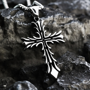 Yunnique Stainless Steel <b>Cross</b> Pendant Themed <b>Men</b> Fashion Asymmetry Geometric Design for Clothing Matching Gift - Product Image 1