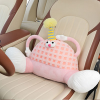 Coussin de voiture portable en peluche monstre de dessin animé mignon, haute qualité, luxueux, ajustement universel, accessoires intérieurs, jaune/bleu/rose