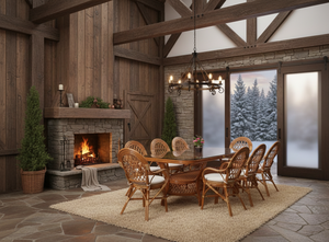 Ensemble de salle à manger en rotin asiatique ancien, magnifiquement conçu et confortable, table longue, Indonésie, pour la maison, l'hôtel, l'appartement - Product Image 3