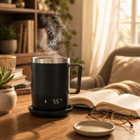 Service de personnalisation de logo et d'emballage, tasse chauffante USB avec revêtement en titane, température réglable, mug de voyage multi-niveaux à batterie.
