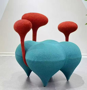 Modern Velvet Leisure Chair Red Armrests Blue Seat Contemporary Style Living Room Furniture Outdoor Hotel Use Modular Design - Product Image 1