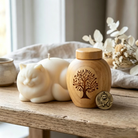 Urna de Bambú para Cremación de Mascotas, Biodegradable, Ecológica, con Grabado de Árbol de la Vida, Recuerdo Natural para Perros, Gatos y Animales Pequeños