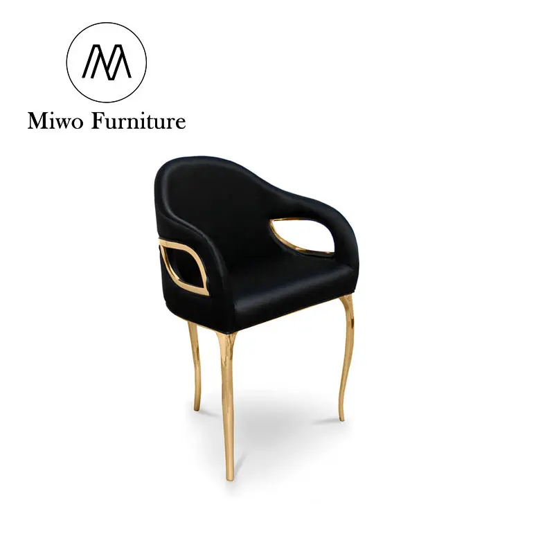 Living Room New Design Gold Brass tecido de veludo preto Material Leisure Arm para eventos Dressing Chair cadeira maquiagem