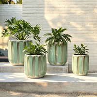 Ensemble de pots à plantes en céramique rayés et émaillés, 3 tailles, grand pot décoratif pour fleurs, pour l'intérieur, l'extérieur, le jardin, la maison, la décoration d'hôtel