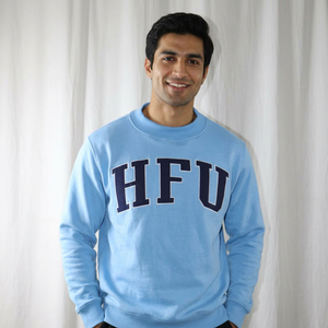 HFU SKY BLUE Hooded Half Zip Velour Sweatshirt 100% Cotton <b>NAVY</b> BLUE Applique Embroidery CLUSH SPORTS Winter Digital Printing - Product Image 1