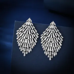 018271 Luxury Charms Full Cubic Zirconia Dangle Earrings for Women Wedding Party Trendy Fashion Jewelry Accessories