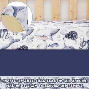 Juego de Ropa de Cama para Cuna de Bebé Bajo el Mar, Juego de Cuna Náutico con Diseño Oceánico, Incluye Edredón, Sábana Ajustable y Falda para Cuna - Product Image 3