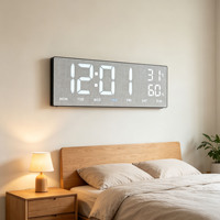 Horloge murale numérique personnalisée avec grand affichage LED de l'heure et de la température, télécommande, affichage de la semaine et de l'humidité, double alarme, pour salon, bureau, table