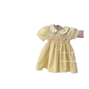 Tongxingyuan Girls Yellow Dress Short Sleeve Embroidered Duck Pattern Summer Breathable Children Clothing - Product Image 5
