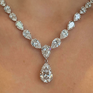 Lab Grown Diamond Pear Drop <b>Necklace</b>, Pear Diamond Bridal <b>Necklace</b>, Luxury Wedding Jewelry Gift - Product Image 1