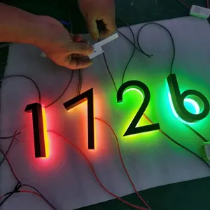Светодиодный RGB-светильник с номером для дома, логотип в деловом стиле, 3D Сменные буквы с подсветкой, дверная табличка с подсветкой, металлический адресный знак