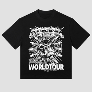 T-shirt Vintage da Uomo a Maniche Corte Skull <span class=keywords><strong>World</strong></span> <span class=keywords><strong>Tour</strong></span>, Stampa Grafica DTG Effetto Acido, Taglio Corto, Cotone Puro, Girocollo, Streetwear Estivo - Product Image 5