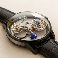 Montre mécanique tourbillon céleste pour homme, cadran creux globe terrestre bleu, bracelet en cuir noir, montre squelette Jacobts