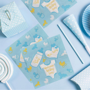 Serviettes en papier jetables imprimées <span class=keywords><strong>bleu</strong></span> <span class=keywords><strong>ciel</strong></span> <span class=keywords><strong>de</strong></span> qualité alimentaire pour bébé garçon, pour fête <span class=keywords><strong>de</strong></span> révélation <span class=keywords><strong>de</strong></span> sexe <span class=keywords><strong>de</strong></span> nouveau-né - Product Image 2