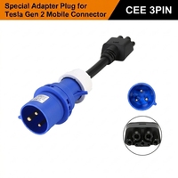 Adaptateur de connecteur mobile Tesla Gen 2 bleu 32A, prise industrielle monophasée 3 broches pour recharge Tesla 0,3 m