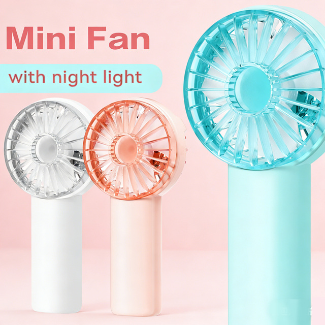 Cartoon Cute Outdoor Portable Mini Handheld Fan USB Rechargeable with Light Foldable Car Use Household Plastic Custom Logo