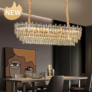 Personalizzazione all'ingrosso in acciaio inossidabile lampada da soffitto moderna lampadario rettangolare in cristallo per soggiorno regolabile in altezza
