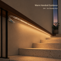Lampu Strip LED 24V 2835 126LED/m 8mm 3000K Putih Hangat IP20 Remote Control Dapat Diredupkan untuk Pencahayaan Kabinet Dalam Ruangan